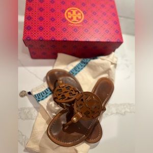 Tory Burch sz 7.5 Miller Sandals Brown Calf Leather Vintage Vachetta